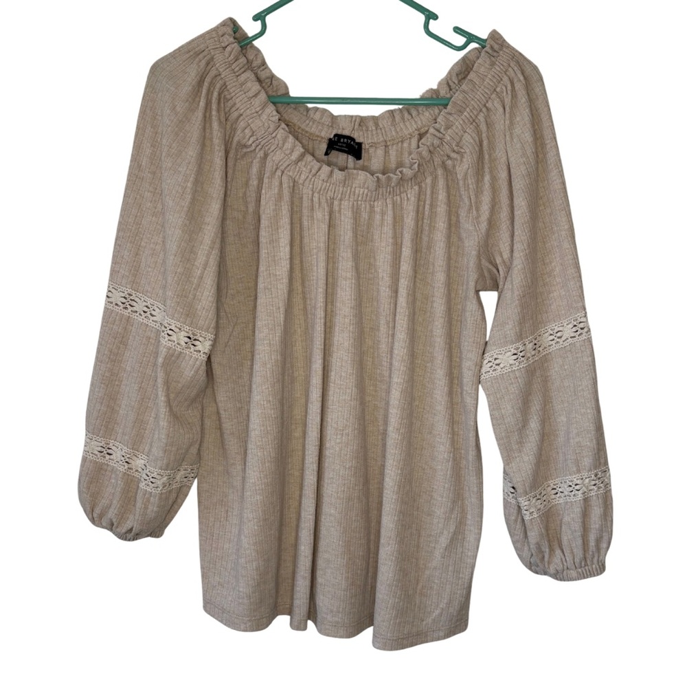 3/$20 Lane Bryant Beige Ruffle Long Sleeve Blouse
